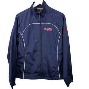 Atlanta Braves Women’s Medium Baseball Windbreaker Jacket Navy Zip-up